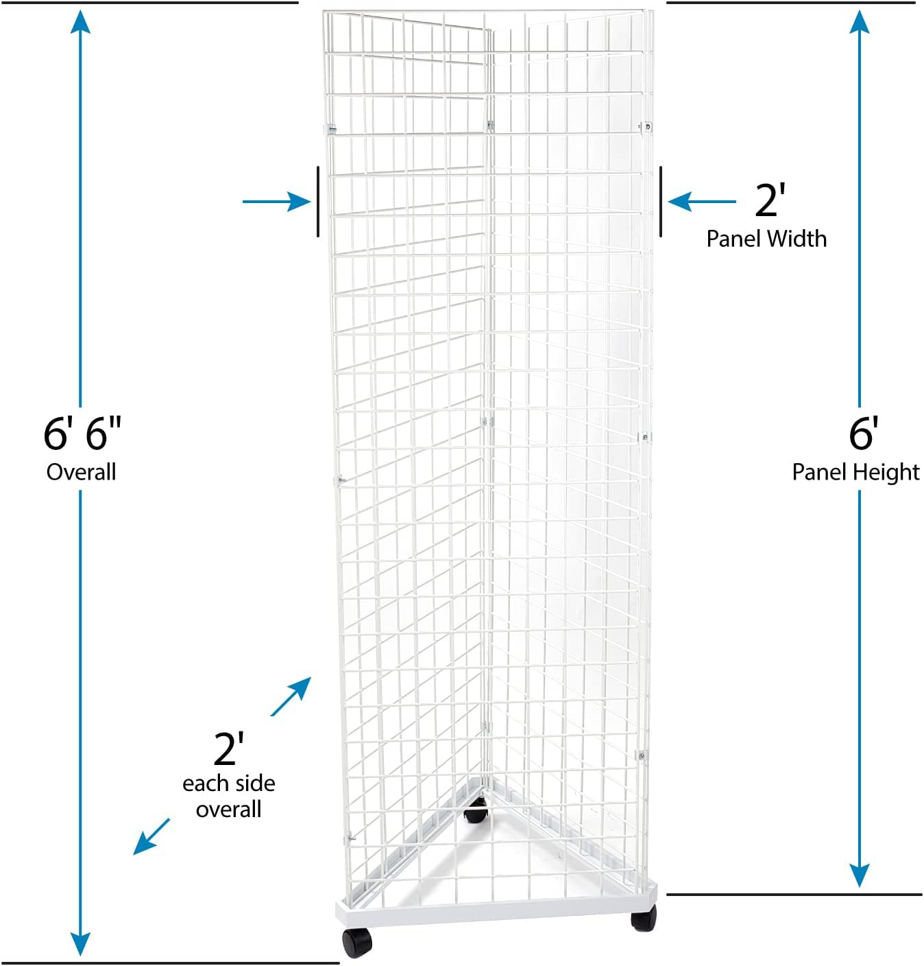 White Triangle Wire Grid Tower with Base and Casters - Grid Wall Retail Display Stand - Moveable and Space-Saving Wire Display Rack for Vendors - Ideal for Boutique  Thrift  Craft and Art Shows