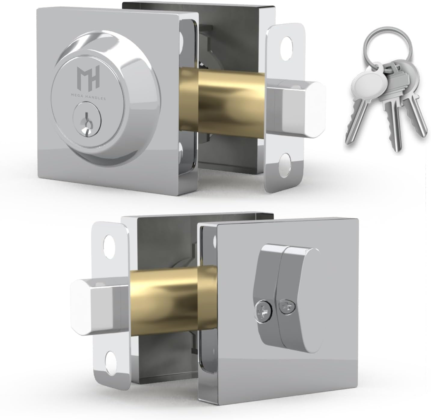 Mega Handles - SUANA Deadbolt I Entrance Deadbolt Lock - Heavy Duty Square Locking Deadbolt for Left or Right-Handed Doors - Interior/Exterior - Satin Nickel