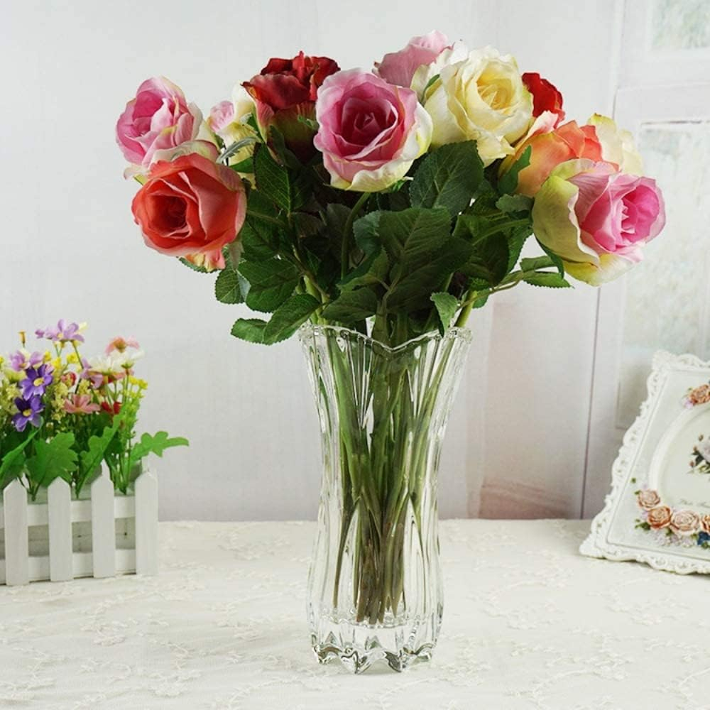YISHENGRONG Flower Vase Large Size Phoenix Tail Shape Thickened Crystal Glass for Home Decor, Wedding or Gift - 9.5" High x4.5 Wide,with Color Box