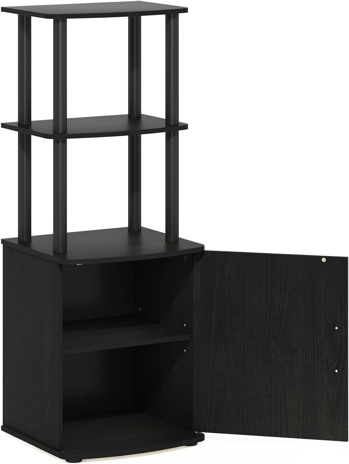 Furinno Turn-N-Tube Tall TV Entertainment Side Table Display Rack with Storage Cabinet, 2-Tier, Blackwood/Black