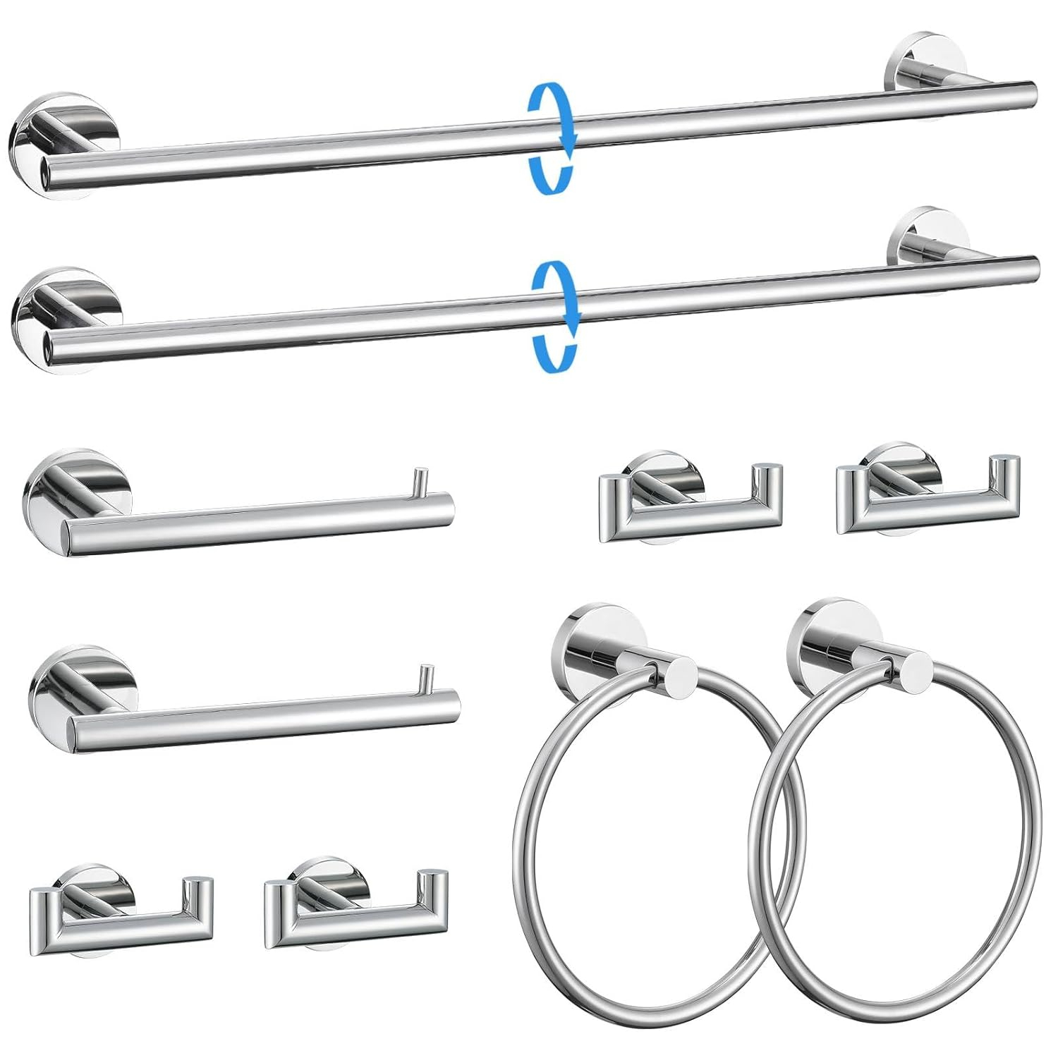 Polished Chrome Stainless Steel 10-Piece Bathroom Hardware Set