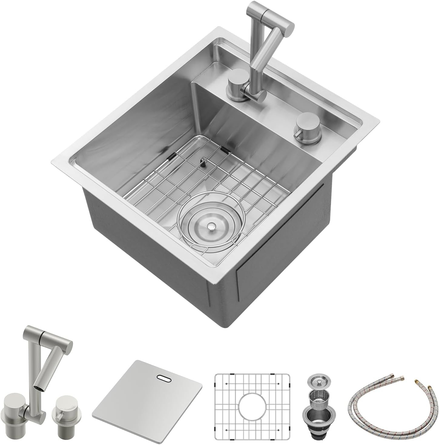 17" Stainless Steel Single Bowl Undermount Sink with Folding Faucet