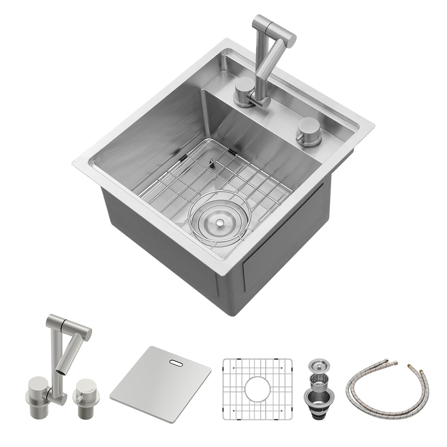 17" Stainless Steel Single Bowl Undermount Sink with Folding Faucet