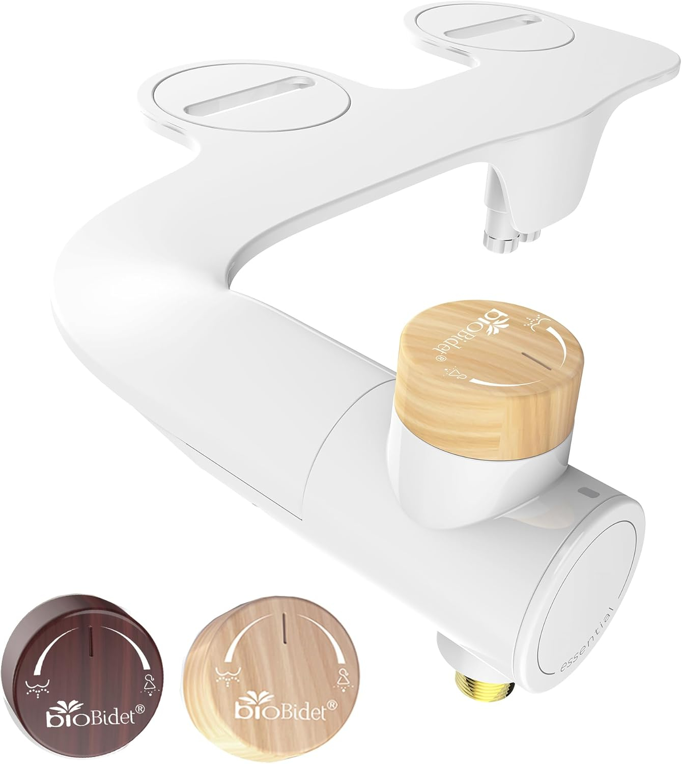 Bio Bidet Essential Bidet Toilet Attachment in White with Dual Nozzle, Fresh Water Spray, Non Electric, Easy to Install, Brass Inlet and Internal Valve,