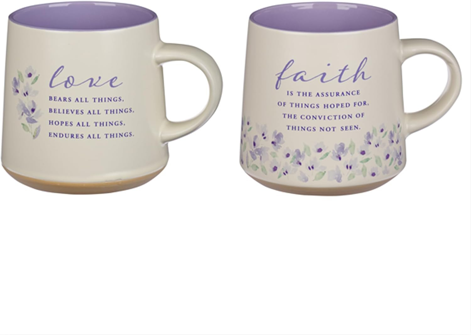 Christian Art Gifts Novelty Floral Ceramic Coffee & Tea Mug Set for Women: Faith & Love w/Encouraging Scripture, Microwave/Dishwasher Safe w/Clay Base - Set of 2 Large 14 oz. Cups, Lilac Purple/White