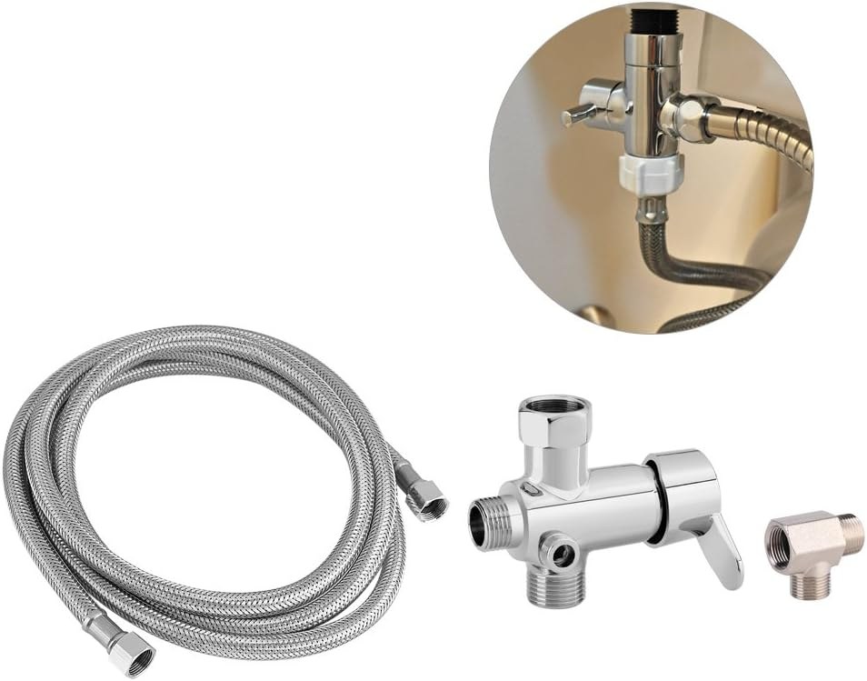 Water Bidet Spray, Toilet Bidet Attachments Hot/Cold Water Diverter Valve T Shape Adapter Flexible Hose Kit (Bidet Kit)