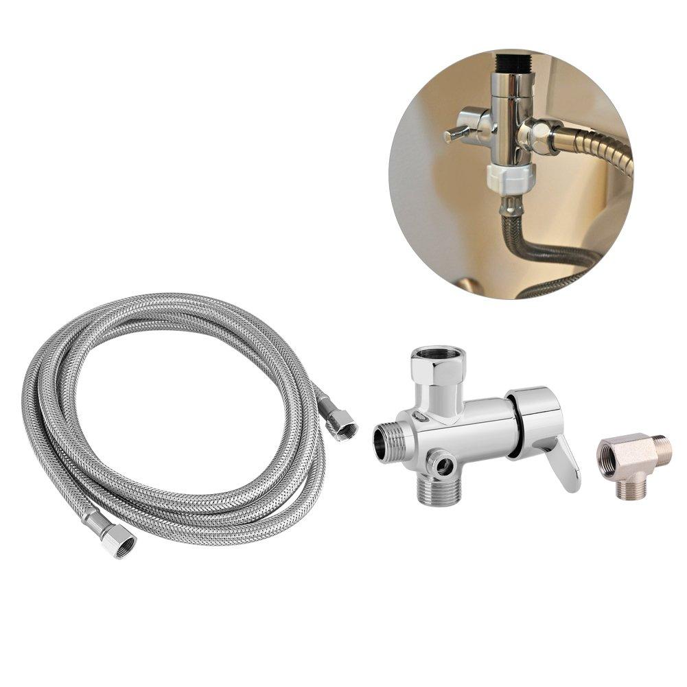 Water Bidet Spray, Toilet Bidet Attachments Hot/Cold Water Diverter Valve T Shape Adapter Flexible Hose Kit (Bidet Kit)