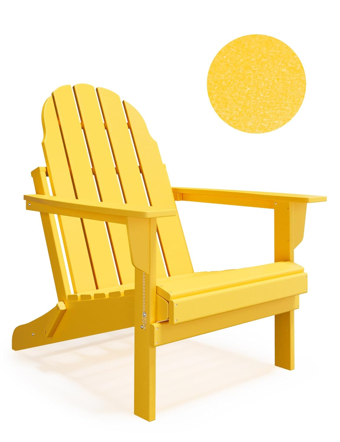 Folding Adirondack Chair - Durable HDPE Poly Lumber All-Weather Resistant, Foldable Oversized Balcony Porch Patio Outdoor Chair for Lawn, Backyard, Deck, Garden, Camping - Easy Installation, Yellow