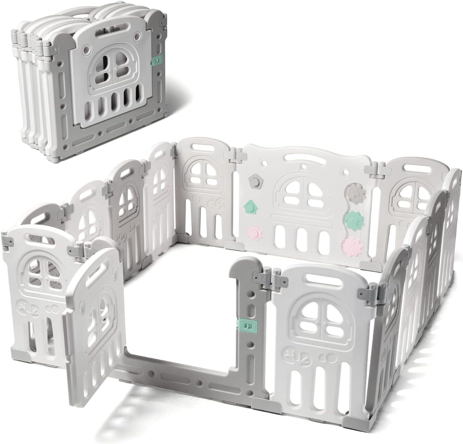 Play22 Foldable Baby Playpen 14 Panel - Kids Safety Activity Play Center - Safety Play Yard Play Pens for Babies - Safety Gates for Indoor and Outdoor Play - Adjustable Shape