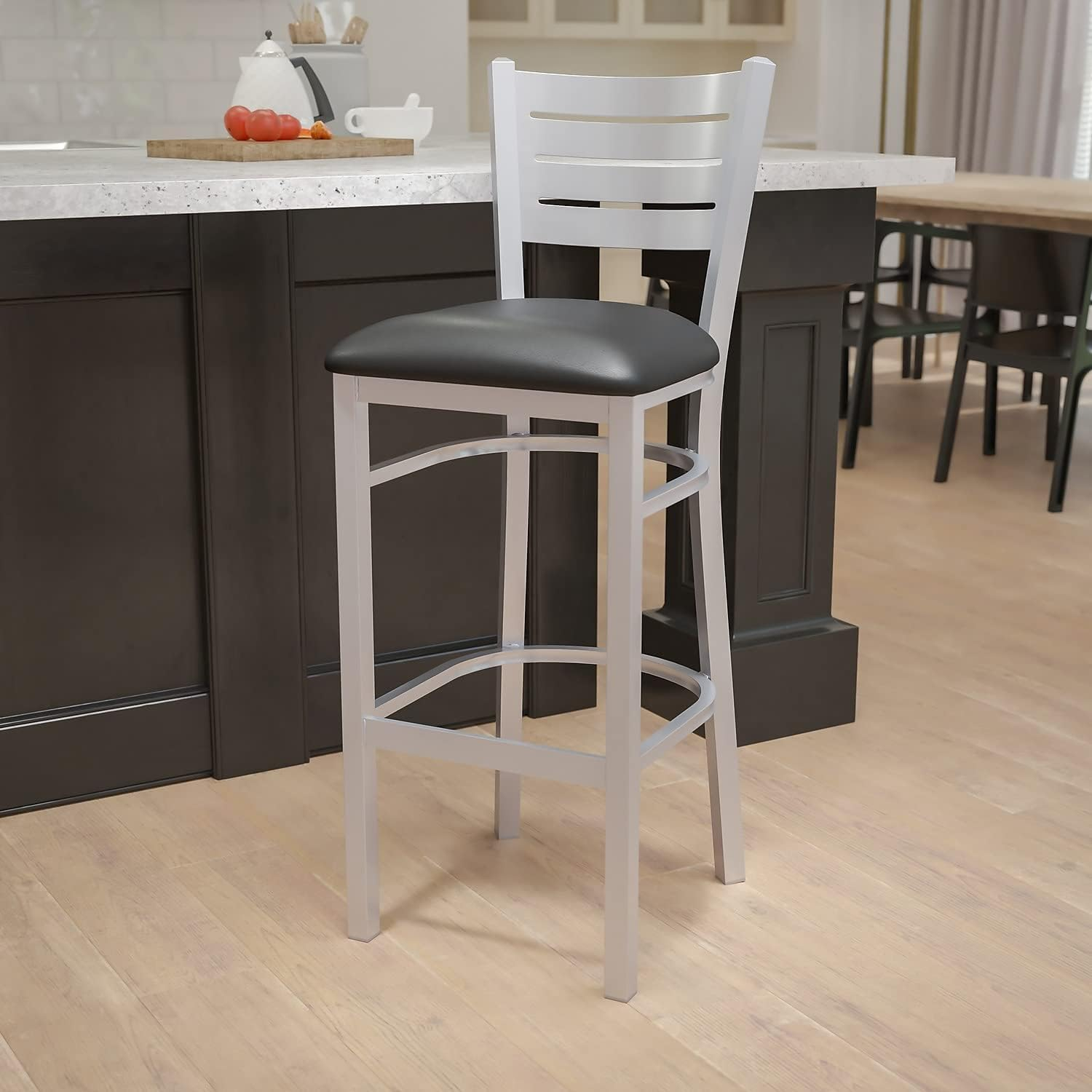 Flash Furniture 2 Pack HERCULES Series Silver Slat Back Metal Restaurant Barstool - Black Vinyl Seat