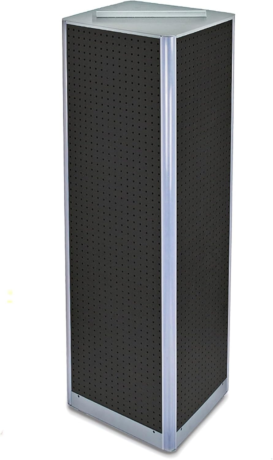 Azar Displays 700405-BLK Four-Sided Pegboard Tower Floor Display On Revolving Base. Panel Size: 16"W X 60"H, Black