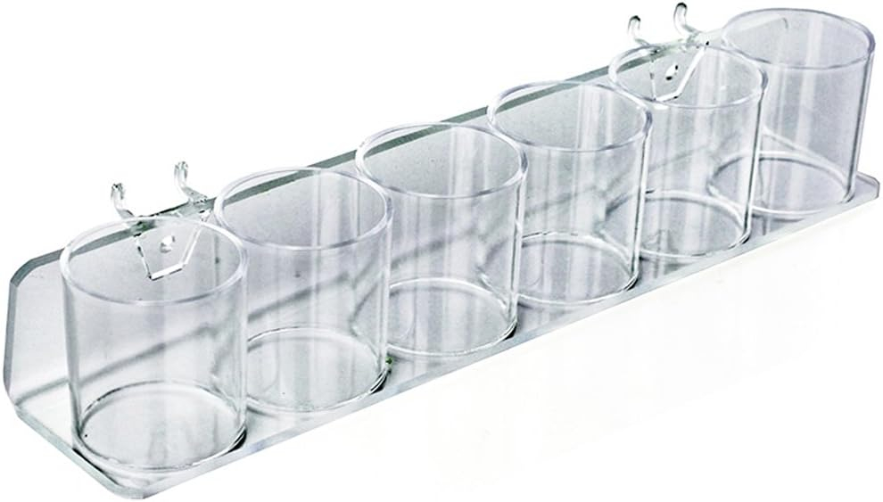 Azar Displays Clear Acrylic Six in a Row Cup Holder for Pencils, Pens, or Brushes, Cosmetic Pen Cup Display Organizer, for Pegboard and Slatwall, 2-Pack (Set of 2)
