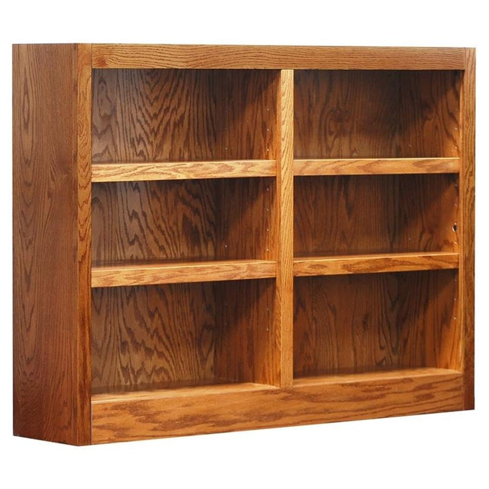 Concepts in Wood 6 Shelf Double Wide Wood Bookcase, 36 inch Tall - Oak Finish