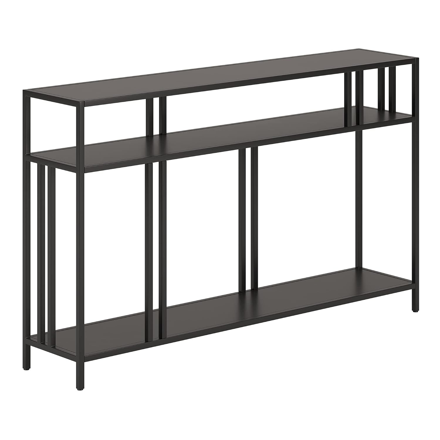 Evelyn&Zoe Cortland 48" Wide Rectangular Console Table with Metal Shelves, Blackened Bronze
