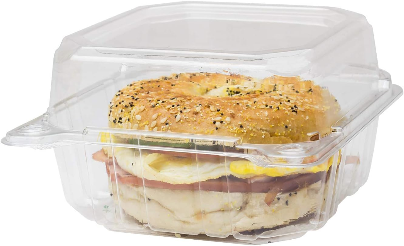 Karat FP-HC66PET-1C 6x6" Plastic Hinged Food Containers for bagle, sandwich, hamburger, 500 Count