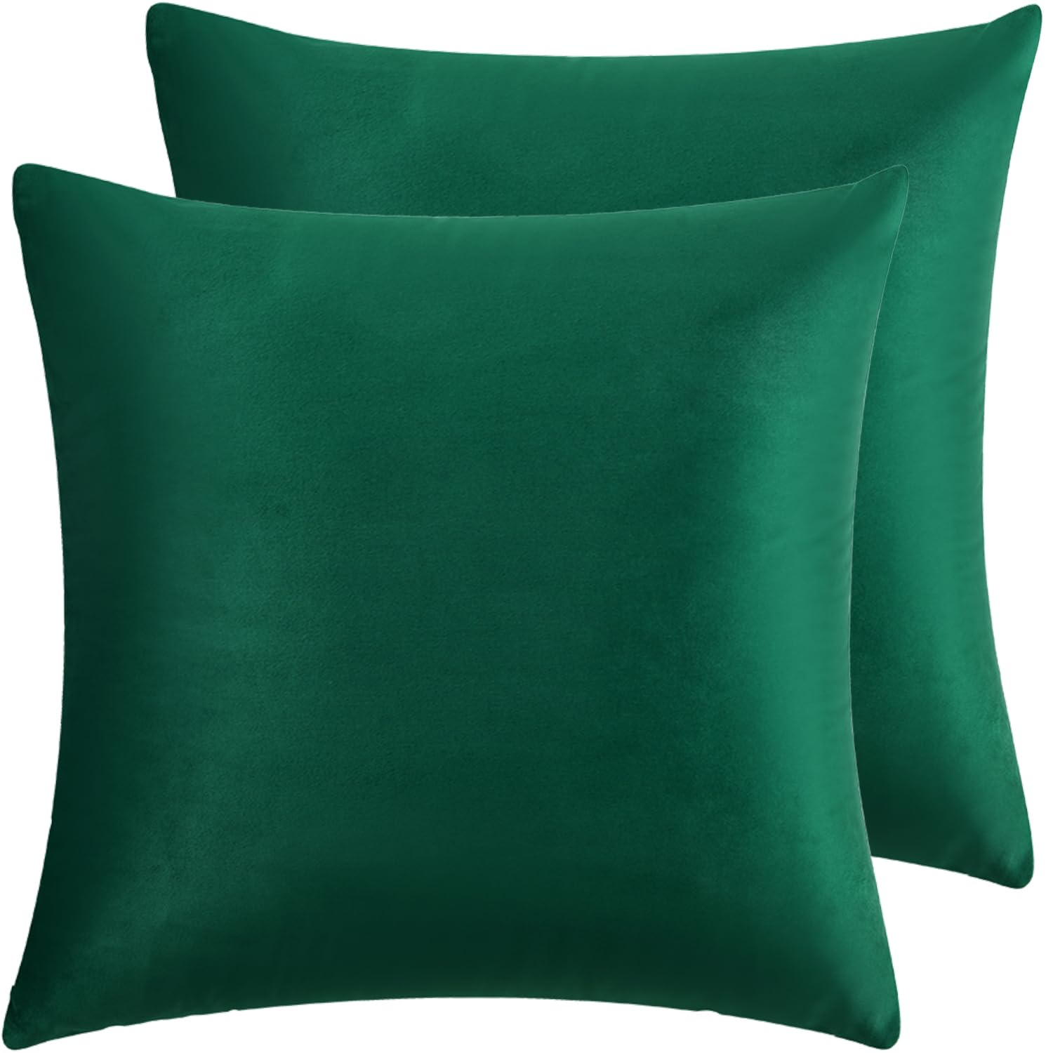 Phantoscope Soft Silky Velvet Series Square Decorative Throw Pillow Cusion for Couch, 20" x 20", Dark Green, 2 Pack