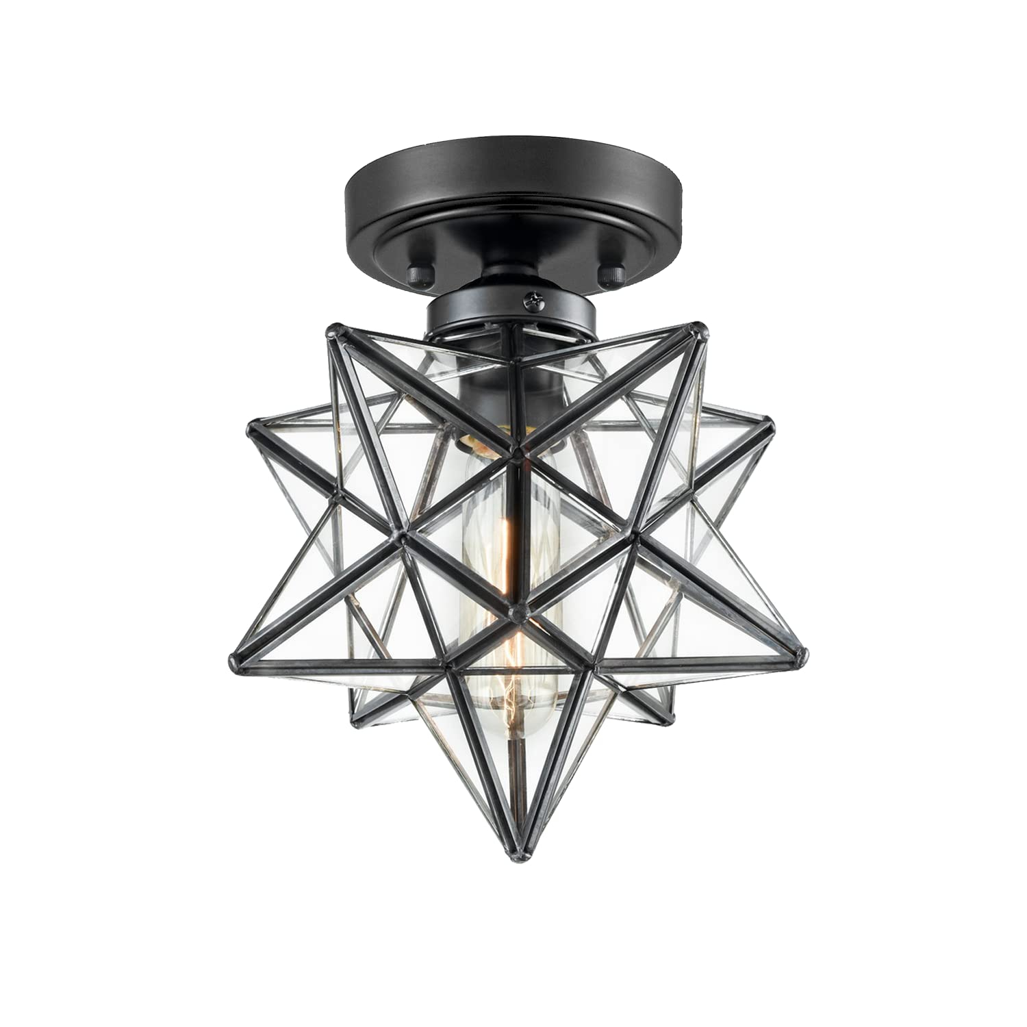 Industrial Moravian Star 8-Inch Clear Glass and Metal Ceiling Light
