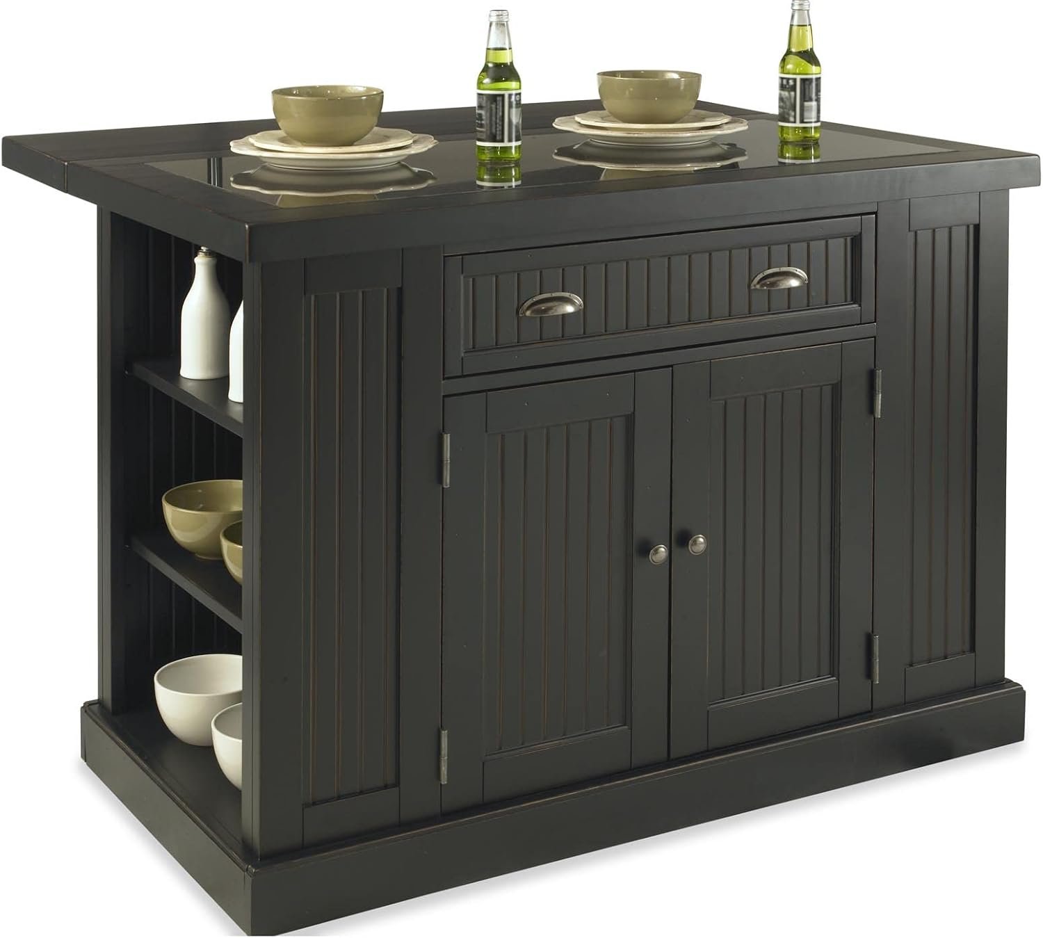 Homestyles Nantucket Wood 3 Piece Kitchen Island Set in Black