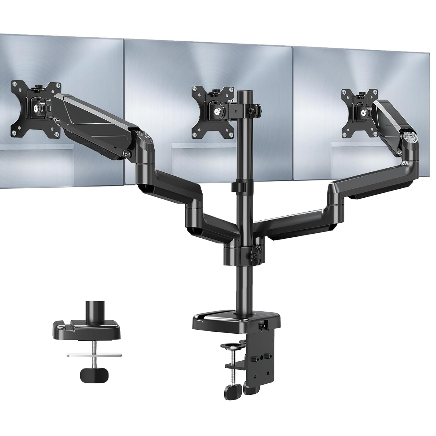 MOUNT PRO Triple Monitor Mount, 3 Monitor Desk Arm fits Three Max 27" LCD Computer Screens, up to 17.6lbs Each, Premium Gas Spring Display Stand with Tilt Swivel Rotation, Vesa Mount 75x75,100x100