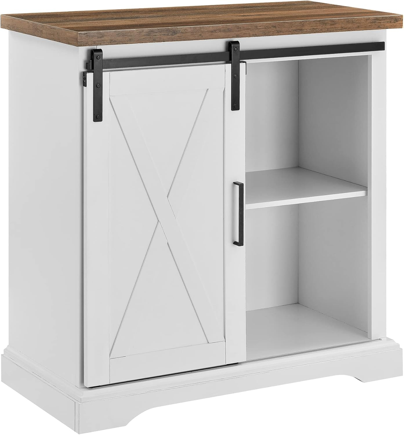 Walker Edison Sliding Barn Door Accent Cabinet, Solid White / Rustic Oak