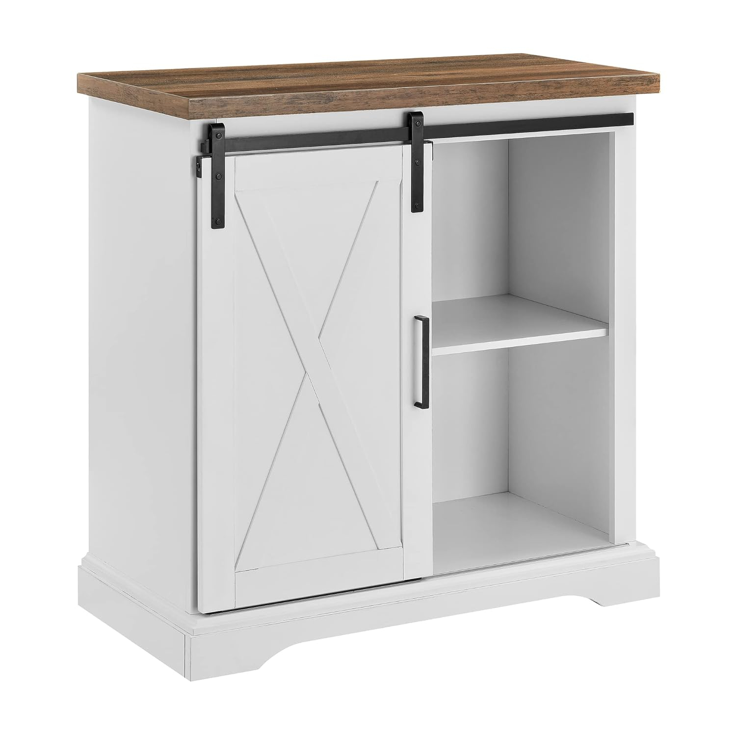 Walker Edison Sliding Barn Door Accent Cabinet, Solid White / Rustic Oak