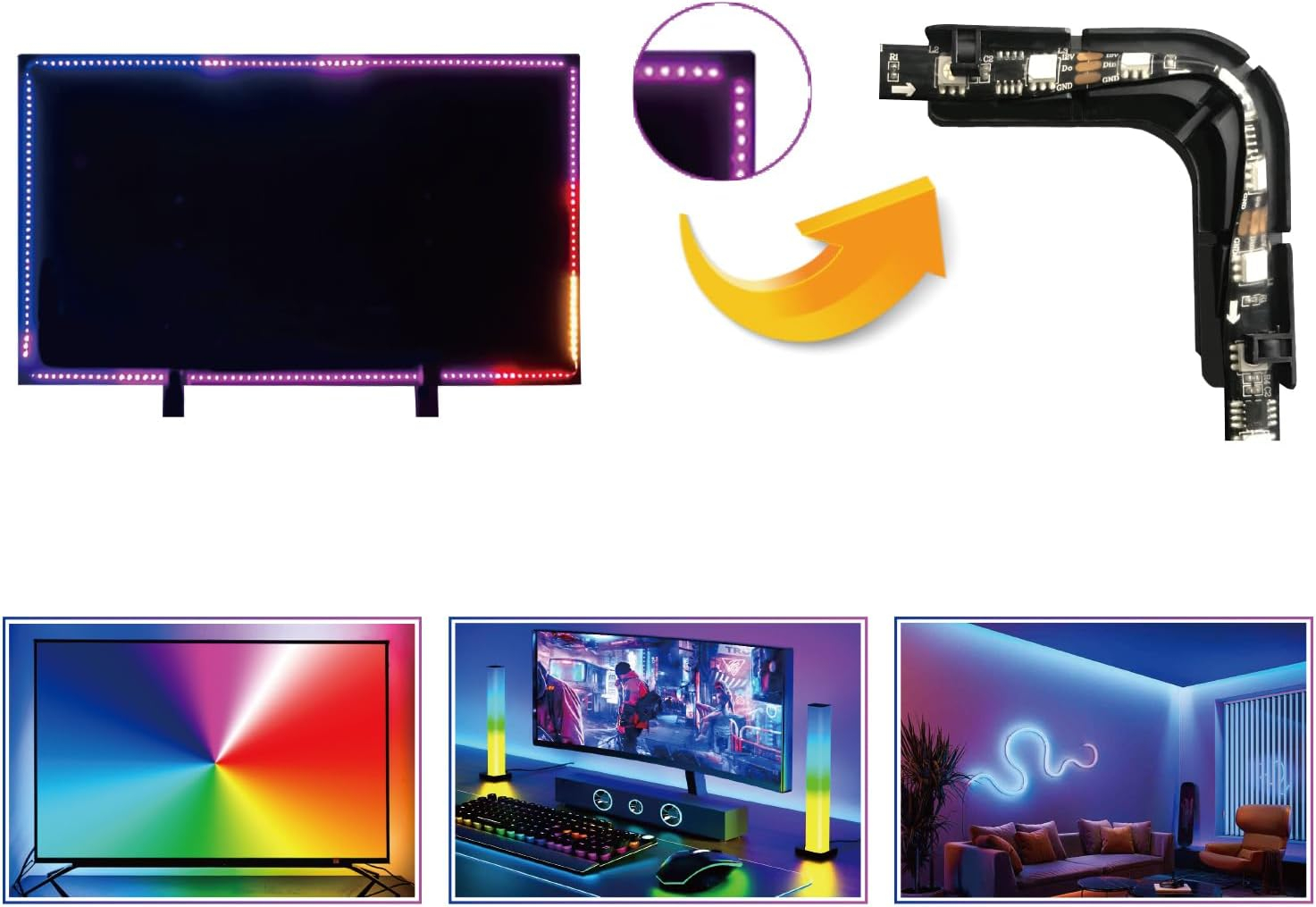 BOXPUT LED Light Strip Corner Connection Holder Replacement LED Light Strip Connectors LED Strip Mounting Clips Gapless Connectors for 8mm-12mm LED Strip Lights CH1