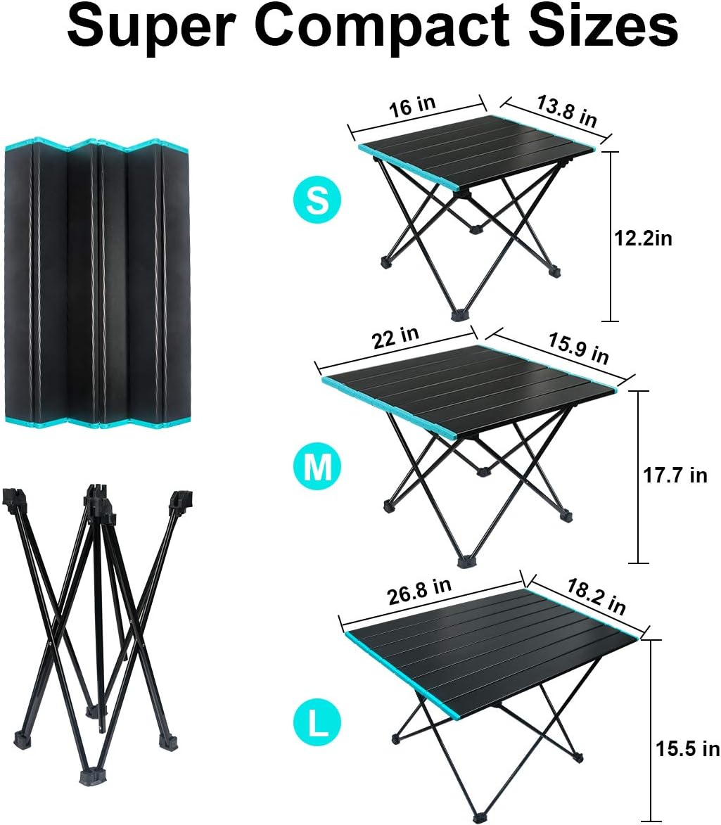 Camping Table Portable Folding Camping Side Tables Aluminum Table Top with Carrying Bag, Waterproof Fold Up Lightweight Table for Picnic Camp Beach Outdoor BBQ Cooking, Travel Beach Tables Black