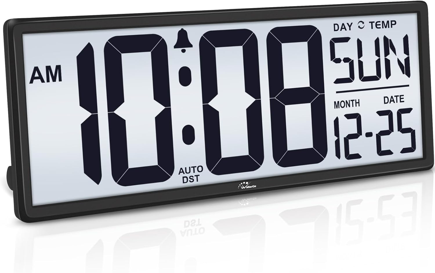 WallarGe 14.5'' Large Digital Wall Clock Battery Operated with Jumbo Numbers, Temperature and Date - Easy to Read and Set, Auto DST
