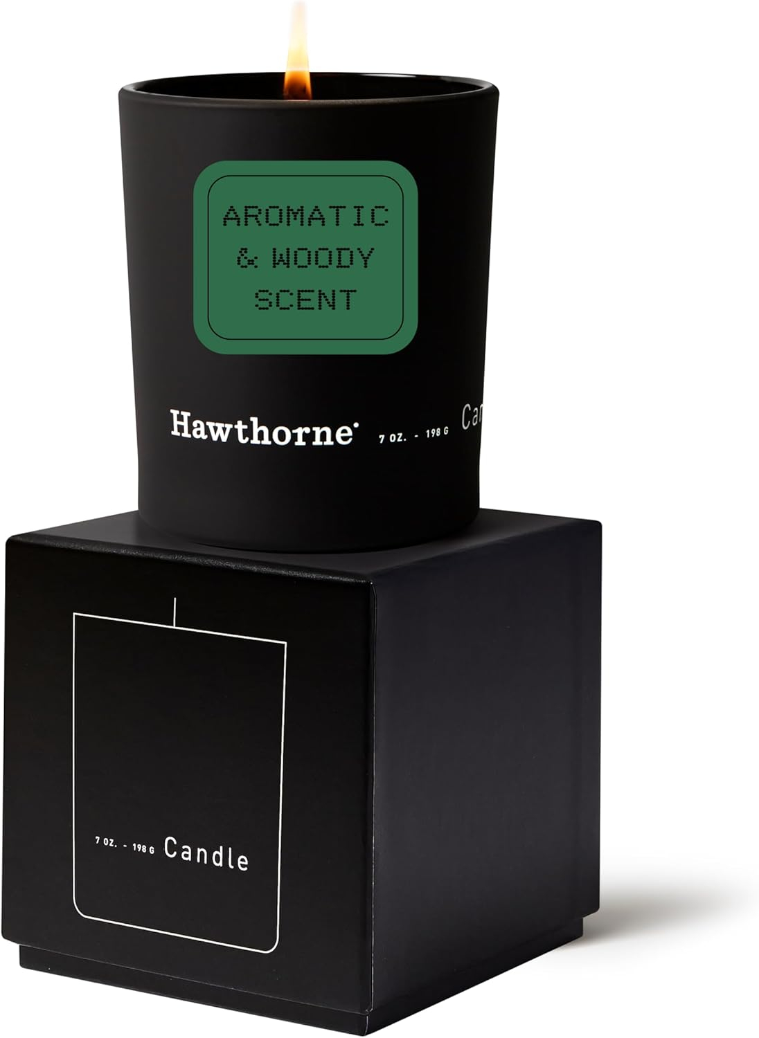 Hawthorne Aromatic & Woody Cologne-Scented Candle. Notes of Fresh Pine, Woody Vetiver, Sweet Musk, and Sandalwood. Soy Blend Wax. 7 Oz. About 50 Hours of Burn Time. C43