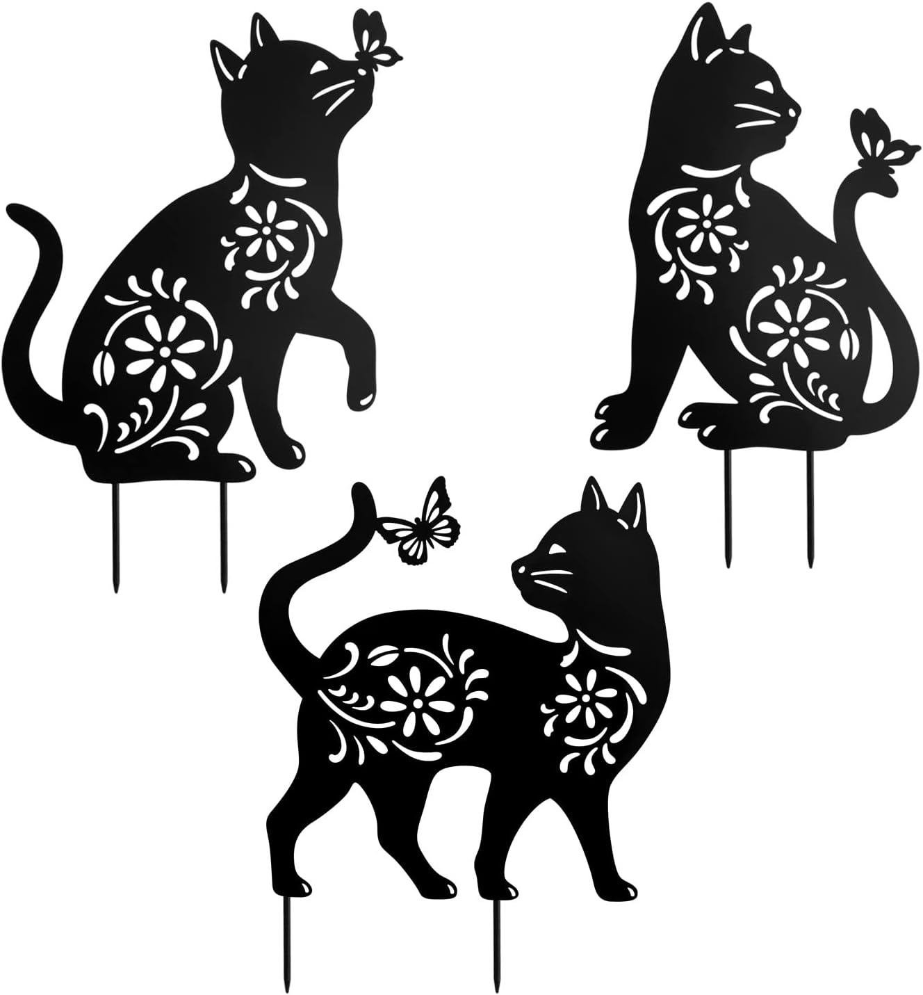 Garden Decor - Set of 3 Decorative Garden Stakes Black Cat Silhouette Stake for Yard, Spring Decor Lawn Decorations