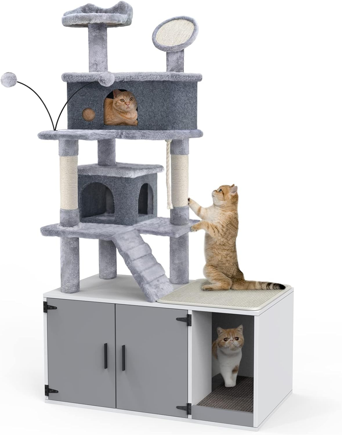 GDLF Cat Litter Box Enclosure Hidden Washroom Tower All-In-One Tree Condo, Grey