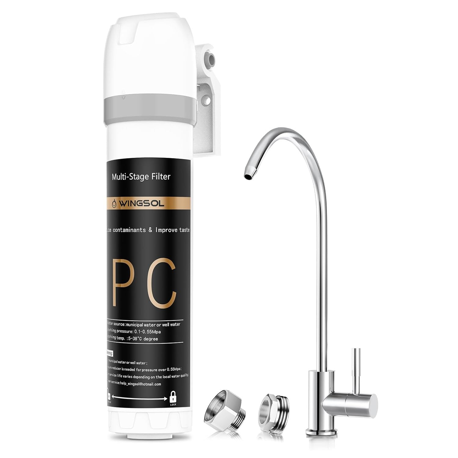 WINGSOL Under Sink Water Filter System with Faucet, Anti-Clogged Design, Reduces PFAS, Lead, Chlorine, Bad Taste, Sediment, NSF/ANSI 42&53, 8K Gallons, Easy Installation, Chrome Faucet