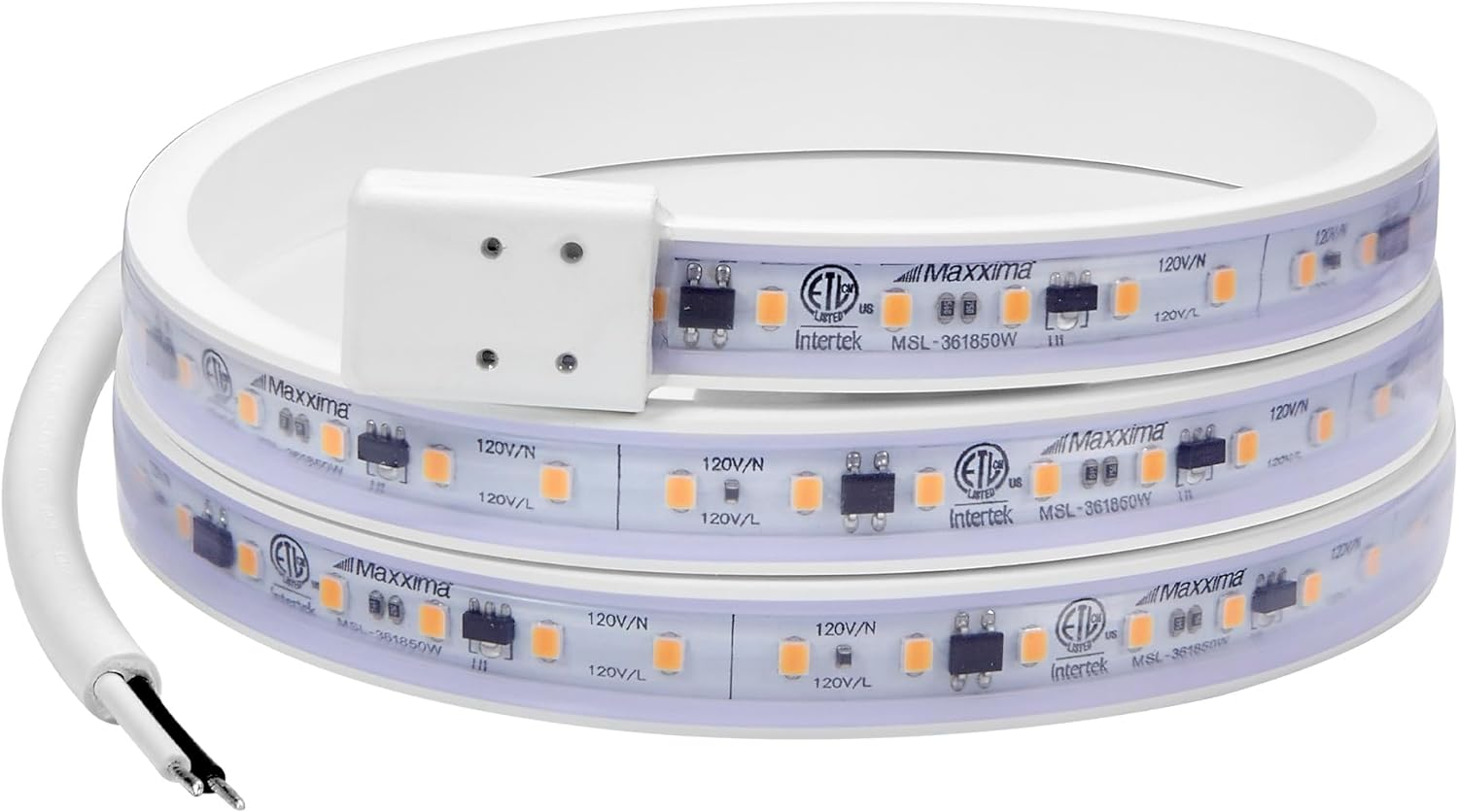 Maxxima 36 in. LED Under Cabinet Strip Light, Hardwired, 1380 Lumens, 3000K Warm White, 120V White Cove Light