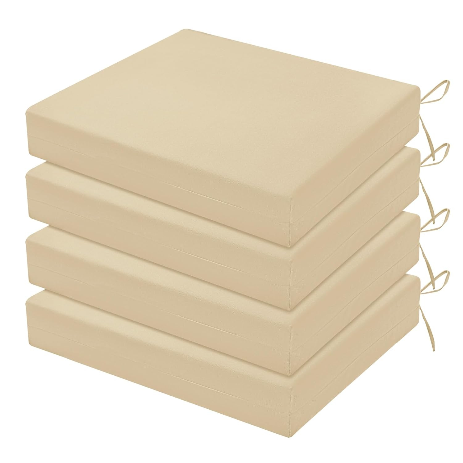 LOVTEX Outdoor Chair Cushions Set of 4, Waterproof Patio Chair Cushions with Ties, 18.5 x 16 x 3 inch, Khaki
