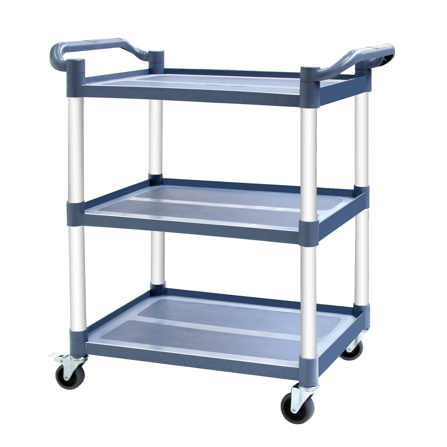 Service Cart Heavy Duty 3-Shelf Rolling Utility/Push Cart with Lockable Wheels, 360 lbs. Capacity, for Foodservice/Restaurant/Cleaning
