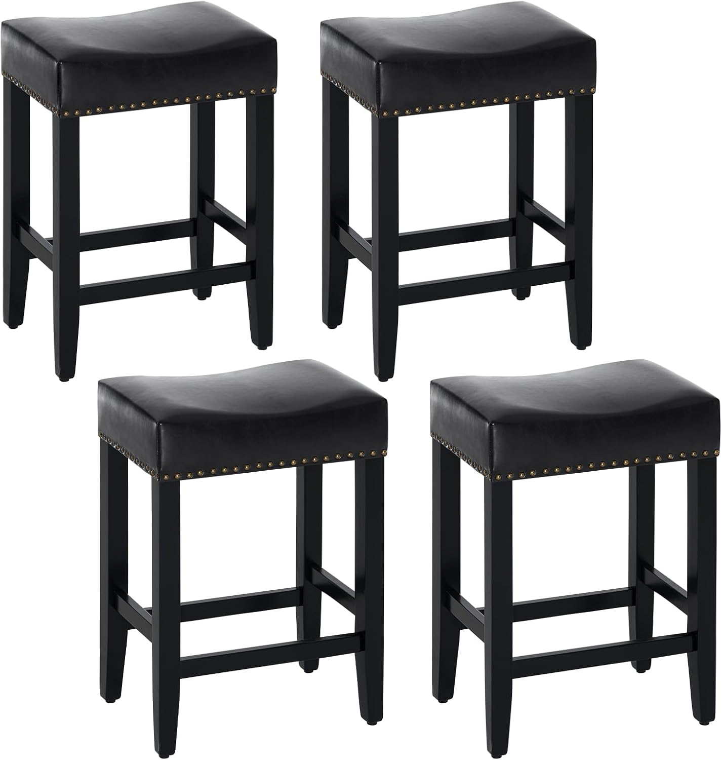 Furniliving 26" Backless Counter Stool Set of 4, Counter Height Bar Stools PU Saddle Stool, Black