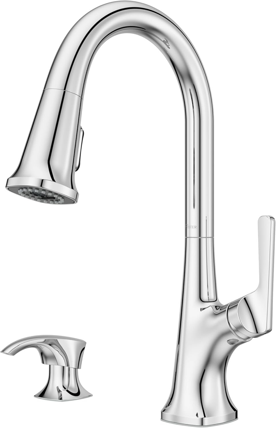 Pfister Ridgeline Kitchen Faucet with Pull Down Sprayer and Soap Dispenser, Single Handle, High Arc, Polished Chrome Finish, F5297RGC