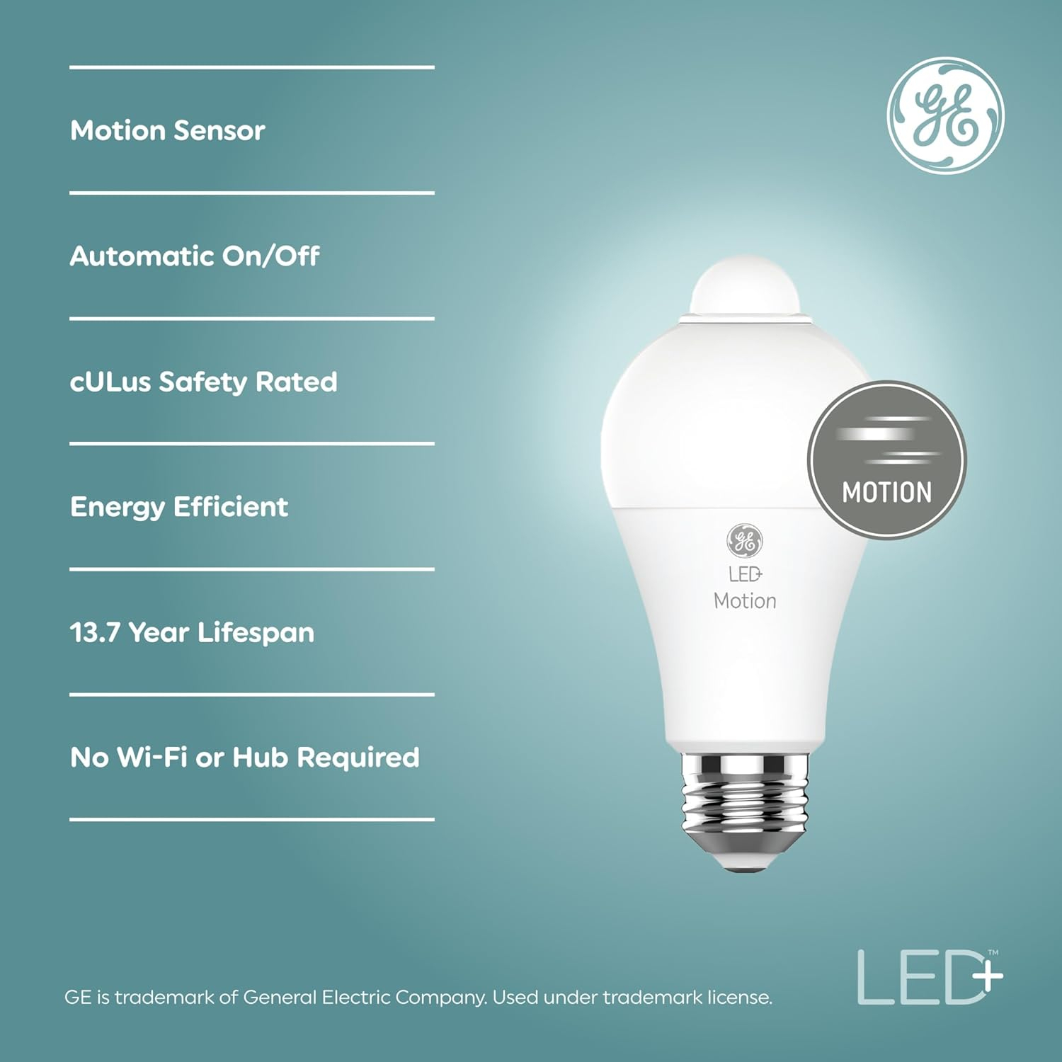 GE LED+ Motion LED Light Bulb, Warm White, 75 Watt, A21 Bulbs, Medium Base, 2pk