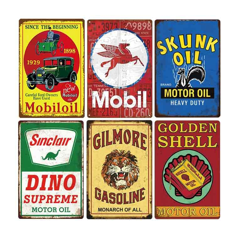12-Piece Vintage Metal Gas and Oil Garage Wall Signs