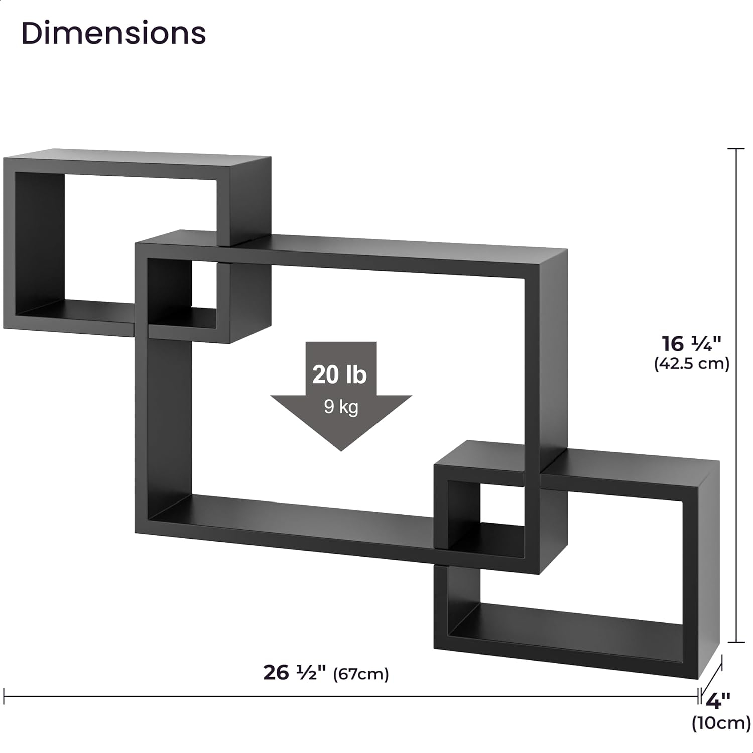 Ballucci Interlocking Floating Shelves, Horizontal or Vertical Display Cube Wall Mount Shelf, Black