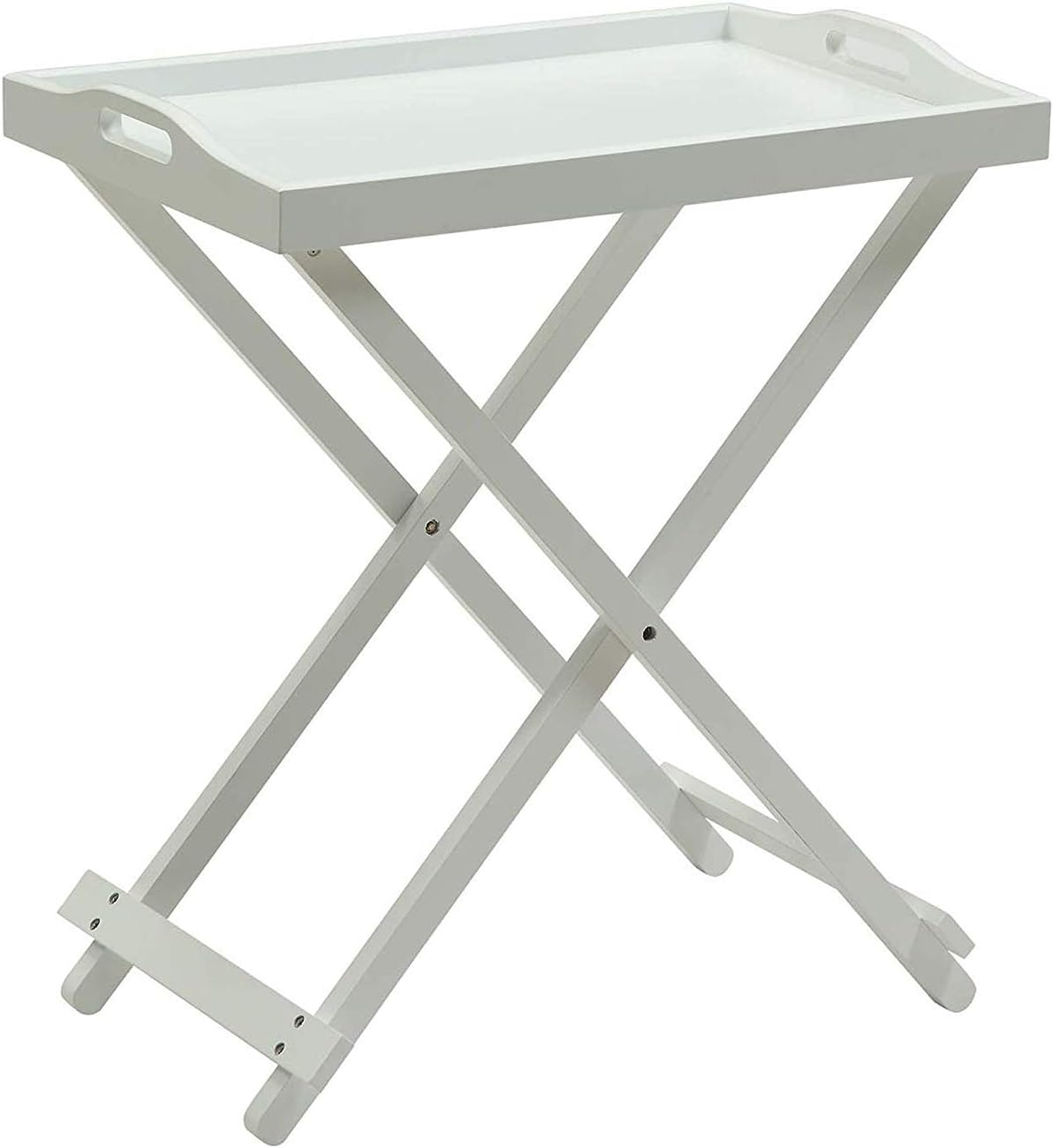 Designs2Go Folding Tray Table in White Solid Wood Finish with Handles