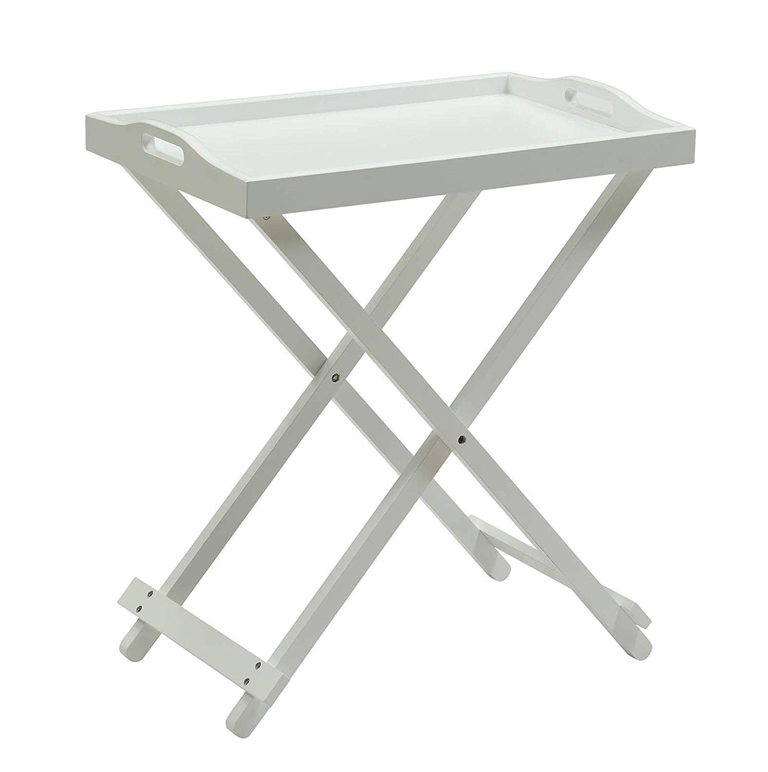 Designs2Go Folding Tray Table in White Solid Wood Finish with Handles