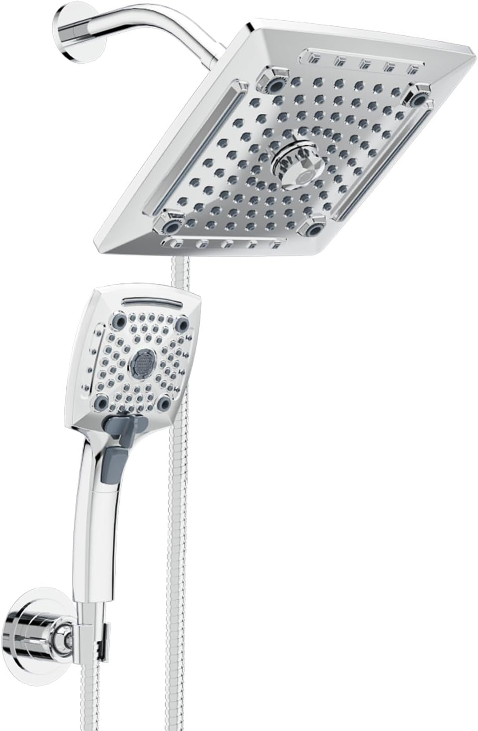 ELLO&ALLO Rain Shower Head with Handheld Spray, Rainfall Shower Head Combo with 60" Hose, Adjustable Dual Showerhead Set with 3-Way Diverter, Chrome