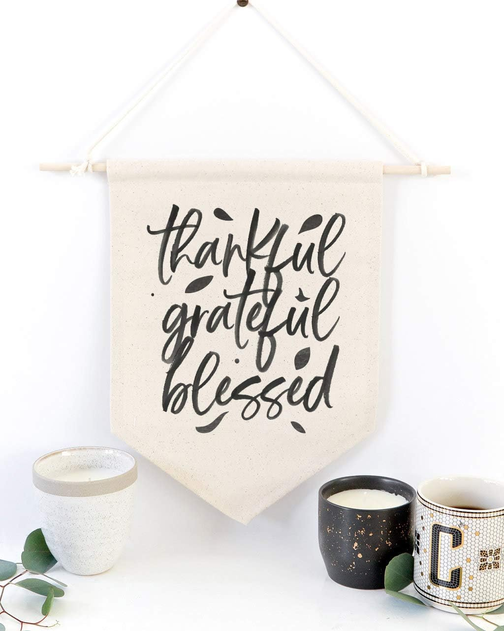 Thankful Grateful Blessed Cotton Canvas Wall Banner