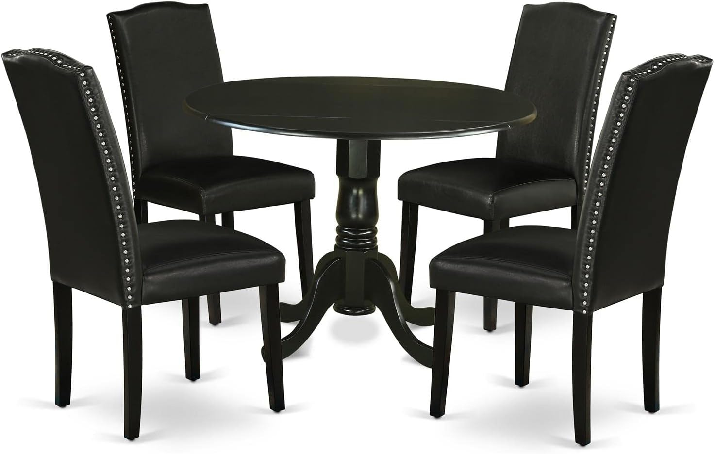 East West Furniture Dublin 5-piece Wood Dining Set with Leather Seat in Black
