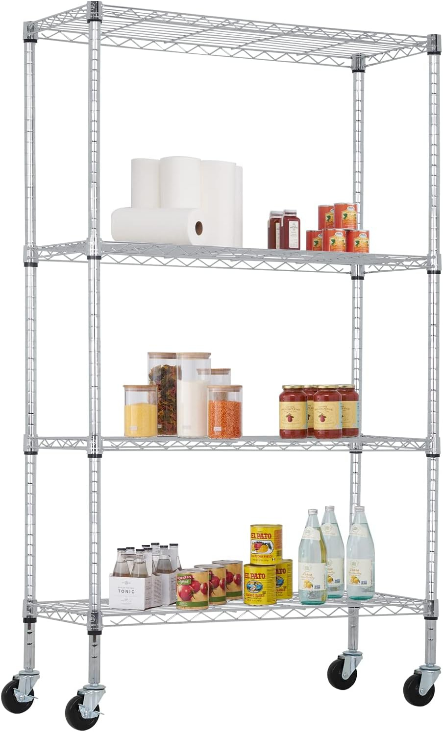 Killeryuki Chrome Storage Shelves, 4-Tier Wire Shelving with Wheels Adjustable Storage Shelves 500lbs Capacity Metal Shelf 36L x 14W x 62H for Office Garage Kitchen Basement Bedroom