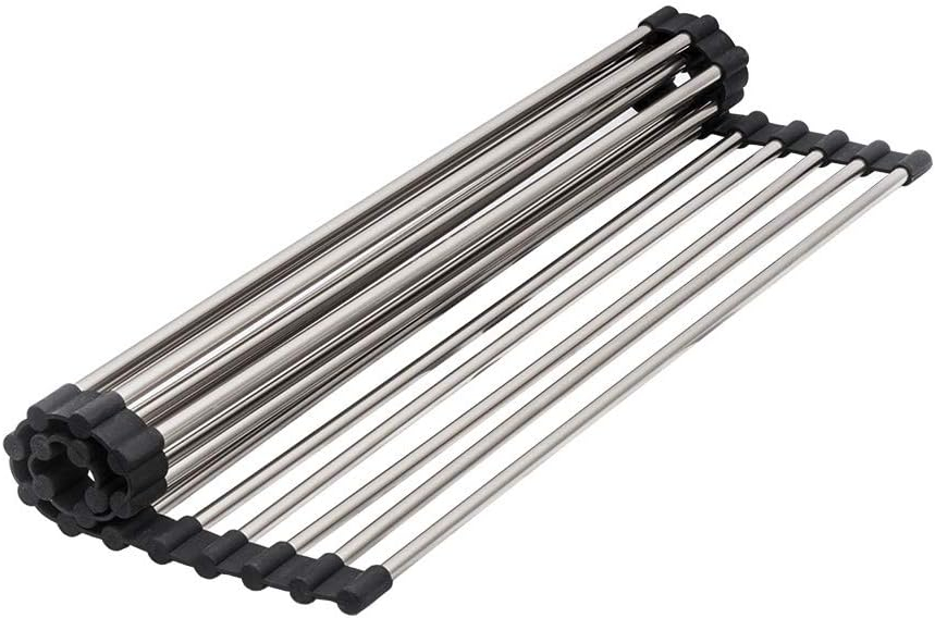 Strictly Sinks Stainless Steel Dish Drying Rack Polished Chrome Multipurpose Foldable Roll Up Rack
