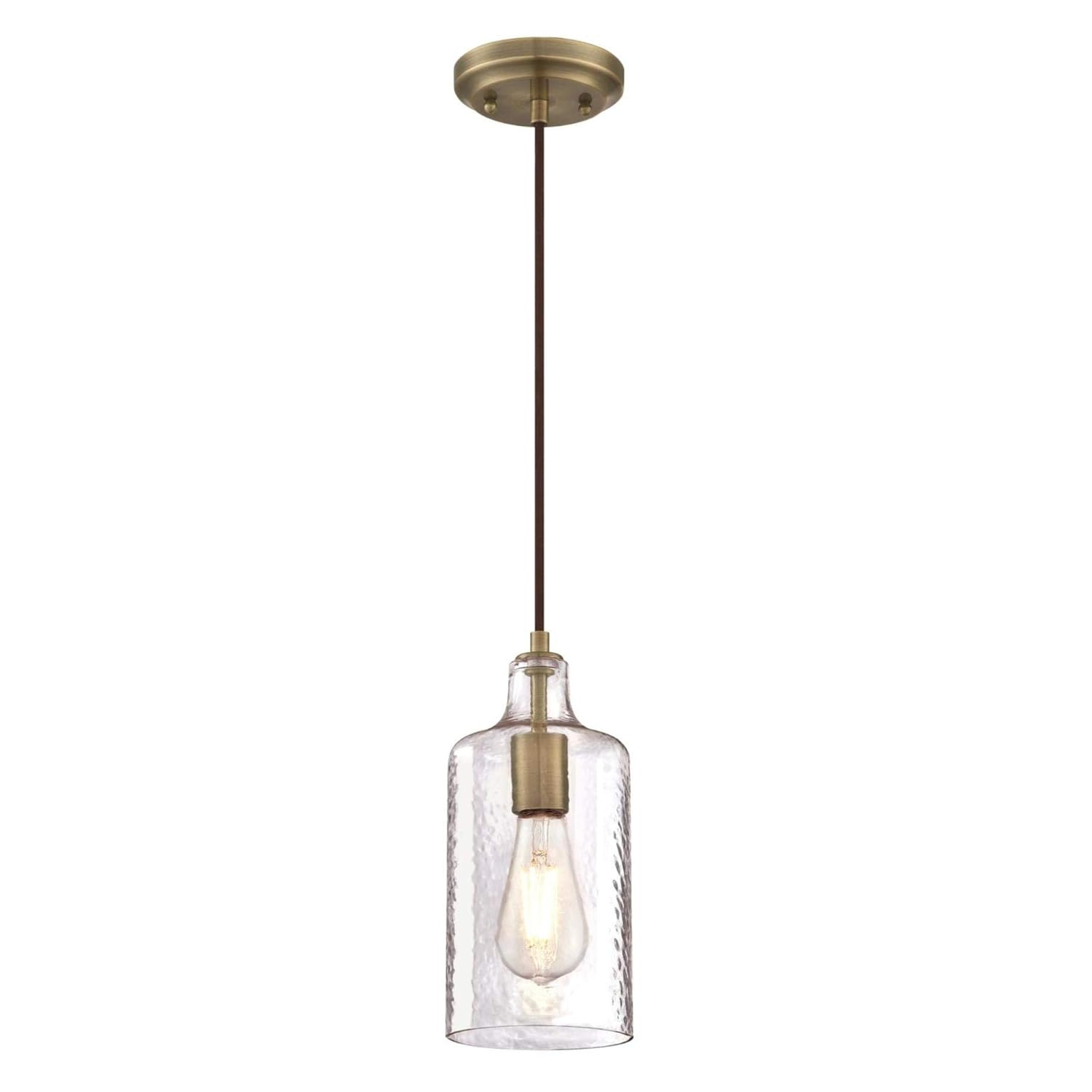 Westinghouse Carmen Mini Pendant Antique Brass Finish Clear Textured Glass