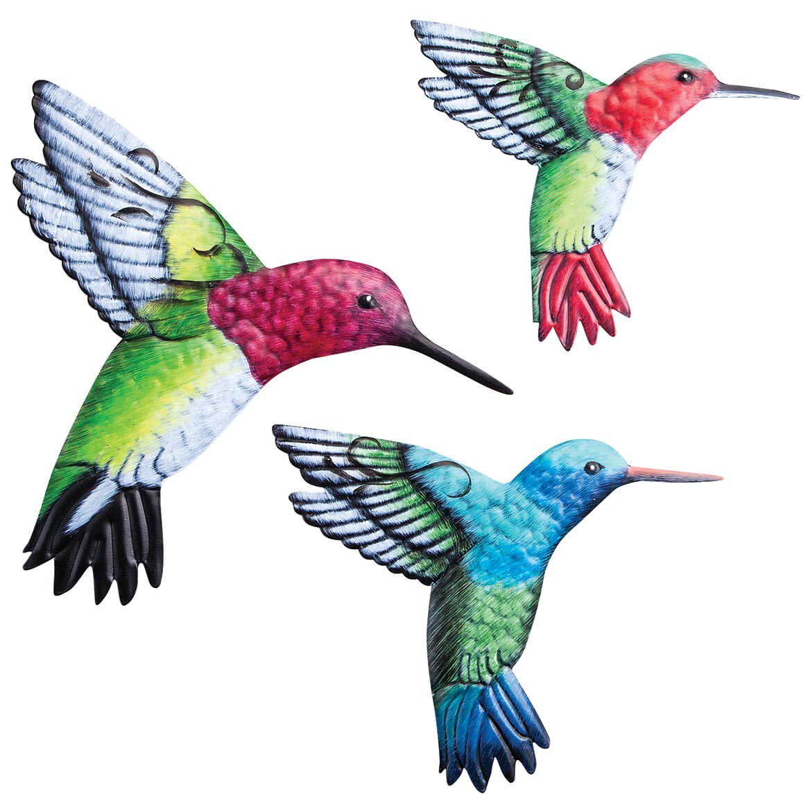 Multicolor Textured Metal Hummingbird Wall Art Set