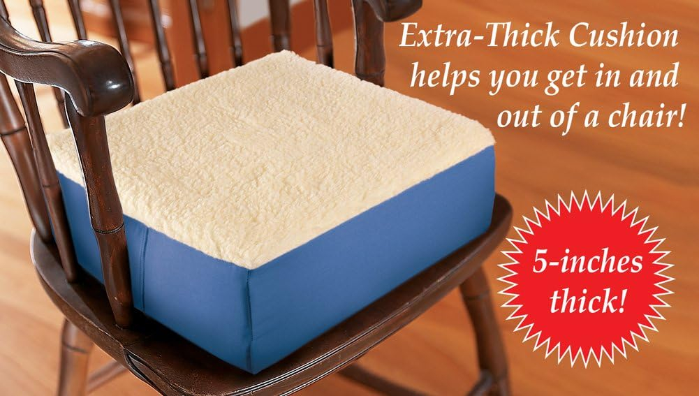 Collections Etc Extra Thick Foam Chair Cushion Blue with Detachable Sherpa Fleece Lining for Washing, Blue